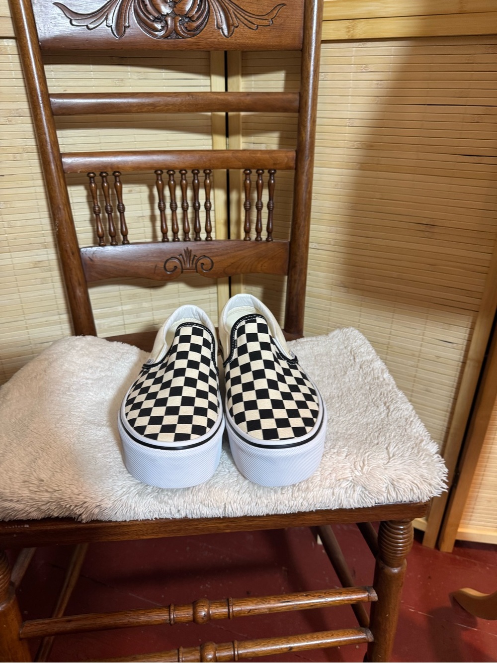 Vans Black & White Checkerboard Slip-On Platform Sneakers - Picture 2 of 6